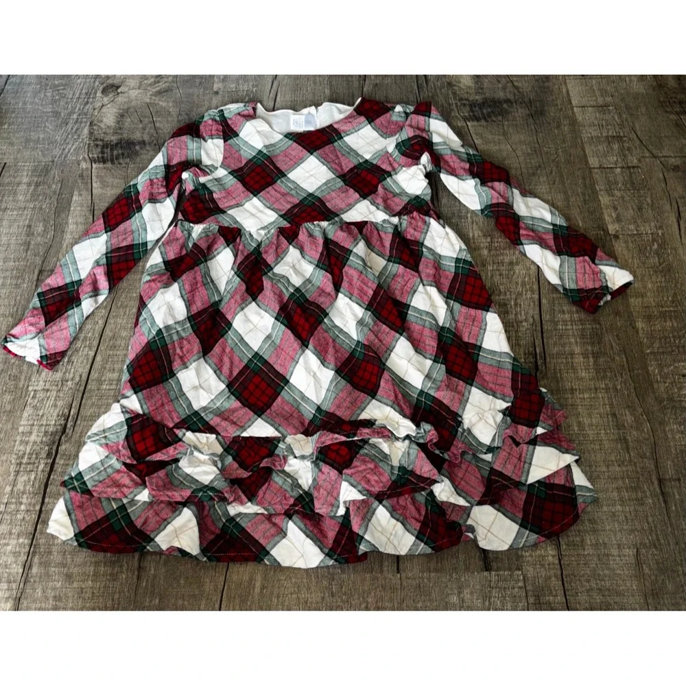 Gymboree Girls Red Green Plaid Holiday Dress Long Sleeve Ruffle Tiered Size 8